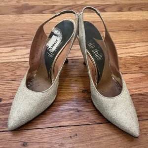 Vintage Life Stride Gold Glitter Slingback Pointed Toe Heels Size 7 AA Narrow thumbnail 1