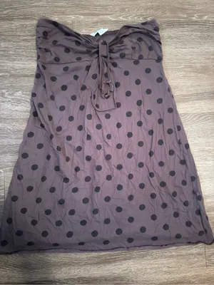 Vintage Girl Women's Strapless Polka Dot Tie Front Tank Top Brown/Black L thumbnail 1