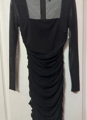 Windsor Black Mesh Ruched Long Sleeve Bodycon Dress thumbnail 1