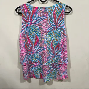 ANTHONY'S RESORT WEAR Floral Sleeveless Layered Tunic V-Neck Top Size medium EUC thumbnail 7