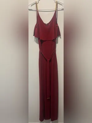 Michael Kors Burgundy Sleeveless V-Neck Maxi Dress with Chain Straps thumbnail 2