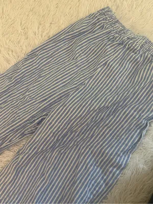 Beachlunchlounge Linen Blend Blue White Striped Wide Leg Pants M thumbnail 6