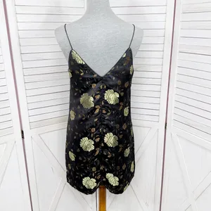 Forever‎ 21 Floral Satin Jacquard Mini Slip Dress Black Gold Medium thumbnail 5