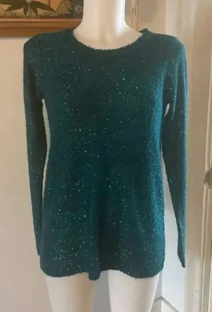 THE LIMITED TEAL SEQUIN SWEATER‎ Size Small EUC! thumbnail 1