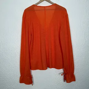 Free People Hello Hacci Knit Tie Front Long Sleeve Sheer Top Orange Size XL thumbnail 3