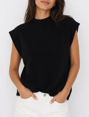 Black Ribbed Knit Sweater Vest Crew Neck Sleeveless Top Large KLJ0571 thumbnail 1