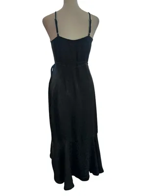 Abercrombie & Fitch BLK leopard satin ruffle wrap dress goth grunge edgy chic M thumbnail 5