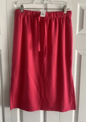 Loft Drawstring Midi Skirt Womens Size L Pink Casual Knit Cotton Blend New thumbnail 1