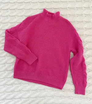 J. Crew Pink Cable-Trim Mock Neck Sweater thumbnail 1