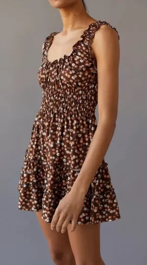 Urban Outfitters Ditzy Floral Brown Smocked Gathered Sundress Size XS thumbnail 1