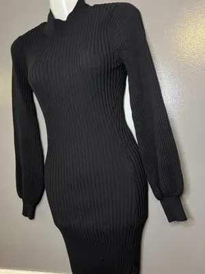 Windsor Dress Womens Medium Black Ribbed Knit Mock Neck Bodycon Sweater Mini thumbnail 5