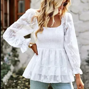 NWT BALTIC BORN Women's Med Ines Smocked Peplum Top White Fairy Romantic thumbnail 1