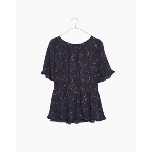 ✨Madewell Silk Stanza Ruffle-Hem Sz Large Top in Moonless Floral✨ thumbnail 4