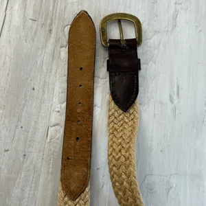 Brown Braided Rope Leather Gold Buckle Belt 37" thumbnail 5