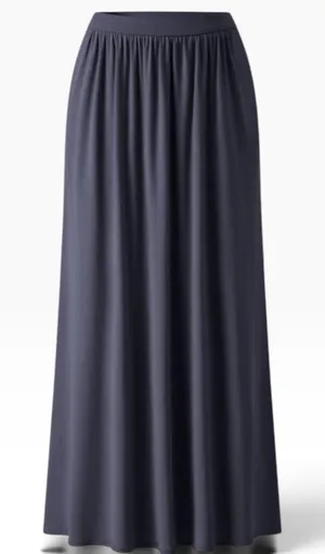 NWT OGL Soft Linen Knit Gathered A Line Maxi Skirt Size XL Navy Blue Pockets thumbnail 1