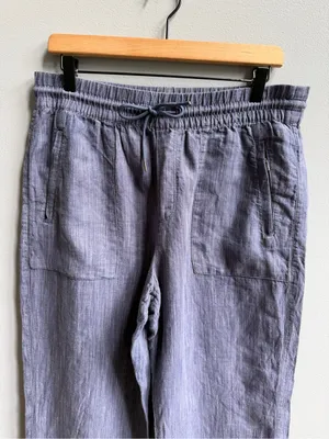 Athleta Cabo Linen Textured Wide Leg Pants Size Medium Navy Blue thumbnail 4