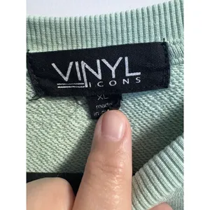Vinyl Icons Short Sleeve Sweatshirt Women XL Mint Green Ciao Graphic Cropped Top thumbnail 3