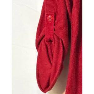 Lauren Ralph Lauren Red Cotton Tie Neck Top Roll Tab Sleeve Women M thumbnail 3