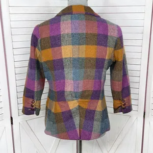 Cabi Happy Blazer‎ Women 4 Multicolor Buffalo Plaid Jewel Tone Wool Blend #927 thumbnail 5