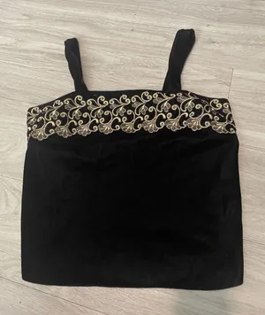 Black Velvet Tank Top with Gold Embroidery thumbnail 1