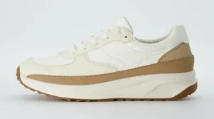 Cushionare Women's Score Lace Up Sneaker +Comfort Foam Size 8.5 Cream Ivory Tan thumbnail 1