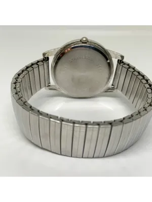 Ltd silver tone black dial quartz analog watch 35mm stretch band 6.5” running thumbnail 5
