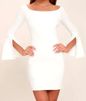 Lulus Women Large Marseille White Off-the-Shoulder Long Sleeve Bodycon Dress NWT thumbnail 1