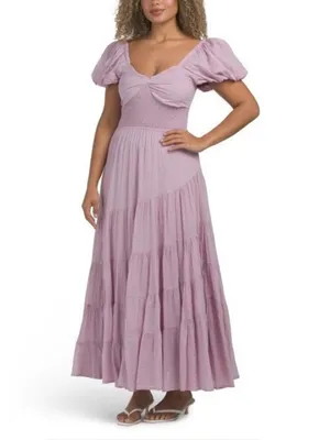 Free People Sundrenched Short Sleeve Maxi Dress in Dawn Pink XS thumbnail 5