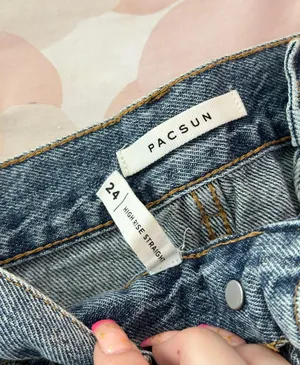 PacSun Eco Medium Blue Distressed High Waisted Straight Leg Jeans thumbnail 4