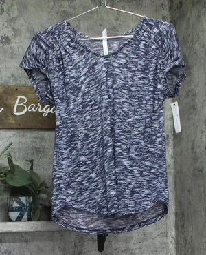 NY Collection Womens Marled Knit Cap Sleeve Shirt Top Blue Multi S thumbnail 1