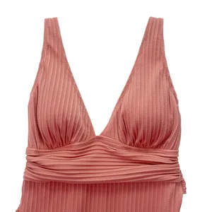 NWT Cupshe Textured Plunge One Piece Swimsuit Pink Size M Ribbed Bathing Suit thumbnail 5