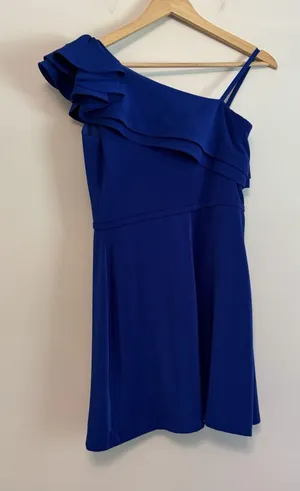ieena for mac duggal 8 Blue Short Dress Ruffle Pageant Formal Dance Party FLAWS thumbnail 1