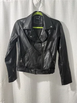 Elodie Women’s Black Faux Leather Moto Biker Jacket Women's Zip Front Size XS thumbnail 3