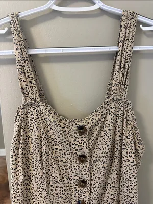 Japna Leopard Print Midi Dress Western Boho Button Front Smocked Back L thumbnail 4