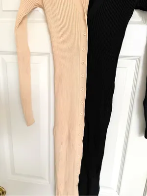 STAUD Shoko Two Tone Ribbed Button Down Midi Dress Colorblock Cream tan Black XS thumbnail 10