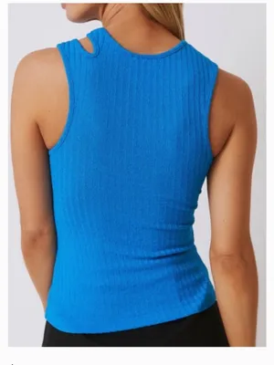 Maeve Anthropologie Blue Asymmetrical Ribbed Tank Top XS‎ NWT thumbnail 2