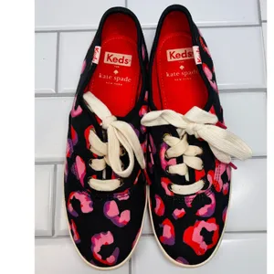 Keds Kate Spade Leopard Sneakers Womens 6 Black Pink Red Low Top Lace Up thumbnail 2