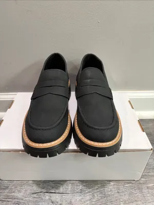 Black Suede-Like Lug Sole Penny Loafers EU 38 New in Box thumbnail 7