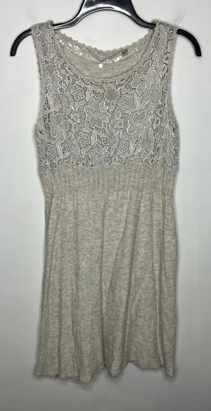 Anthropologie knitted &‎ knotted wool Blend dress gray tan women's size small thumbnail 1