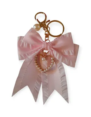 Ribbon Bow Faux Pearl Heart Bag Charm Keychain thumbnail 1