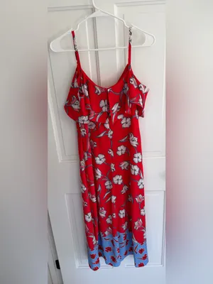 London Times Size 6 Red Floral Cold Shoulder Ruffle Maxi Dress thumbnail 3