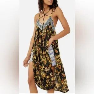 Free People Bohemian Garden Party Cotton Blend Knit Dress In Black Combo S L G#3 thumbnail 3