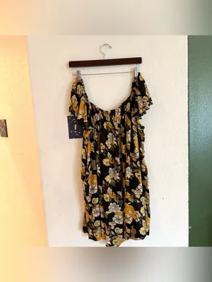 Natural Life Womens Dress Black Yellow Floral Flutter Sleeve Size Large thumbnail 3