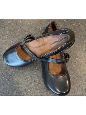 Hush Puppies Black Mary Jane Flats 9.5 with White Stitching thumbnail 9