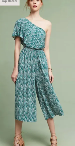 Anthropologie Maeve Jamie Wide Leg Jumpsuit Green Print Size Medium thumbnail 1