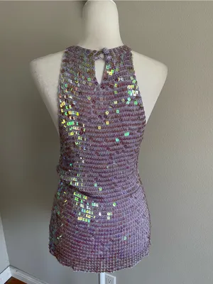 Sequined Lilac Crochet Halter Dress Top thumbnail 6