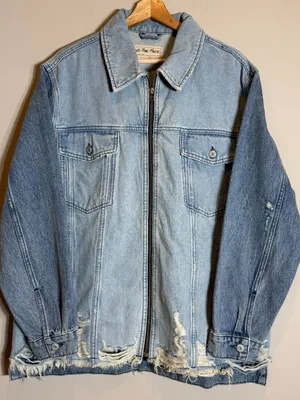 Free People We The Free Your Dad's Distressed Denim Jean Jacket Women's Medium thumbnail 8