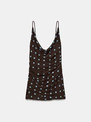 Zara Brown Mini Dress with Blue Polka Dots thumbnail 6