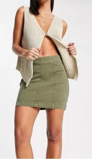 Free People Modern Femme Denim Olive Green Fitted Comfortable Soft Mini Skirt 4 thumbnail 1