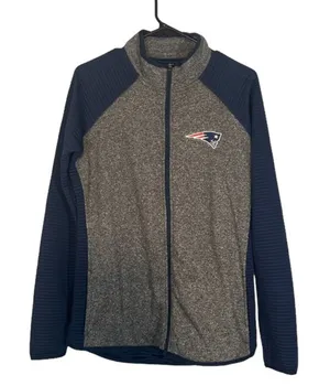 NFL Blue & Gray Boston Patriots Football Full Zip High Neck Jacket Women Sz S thumbnail 1